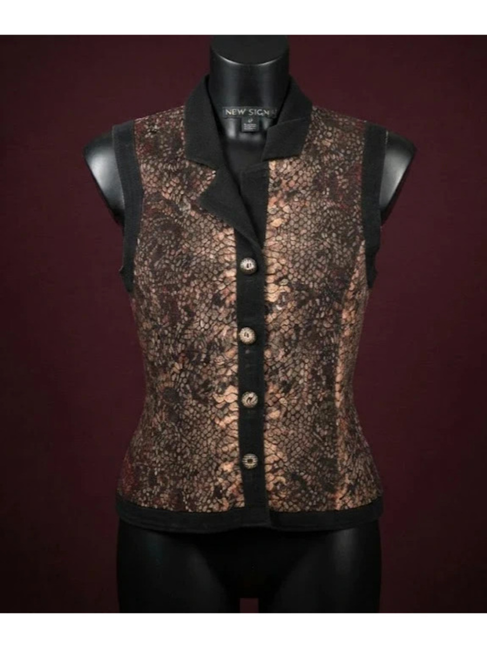 Vintage New Identity Snakeskin Print Tapestry Vest Black Gold Size L